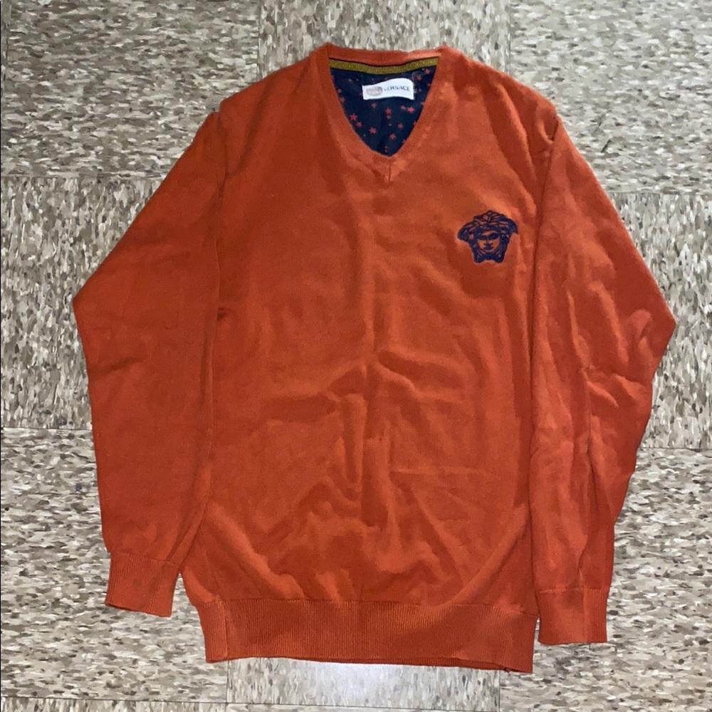 Versace Orange V-Neck Men's Sweater